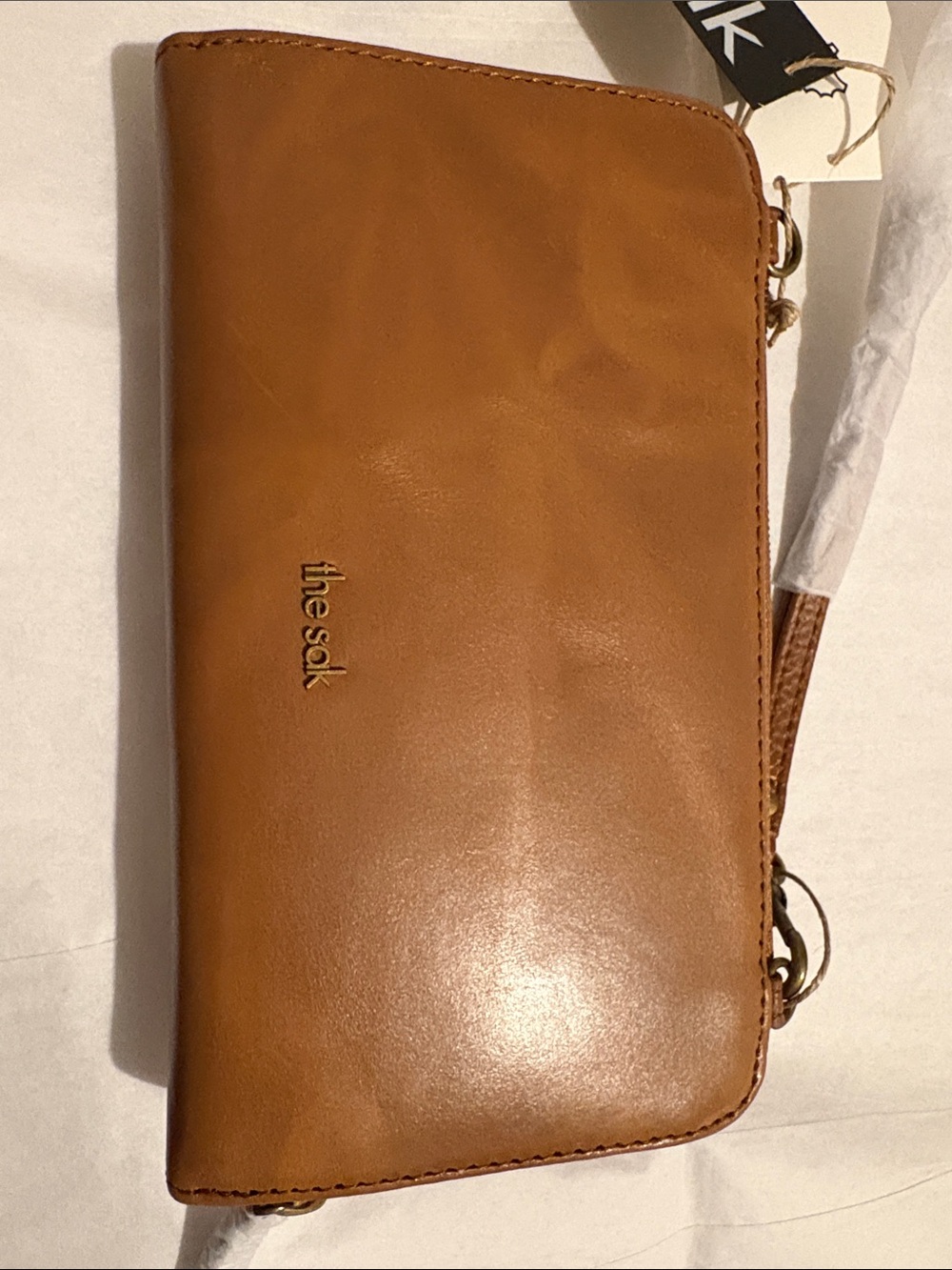NWT The Sak Embossed Brown Leather Wristlet with crossbody strap - Picture 3 of 9